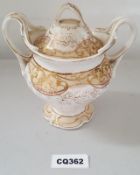 1 x Porcelain Urn White&Gold Twin Handle With Lid - Ref CQ362 E - Dimensions: H18/L13 cm - CL334 - L