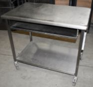 1 x Stainless Steel Prep Bench With Undershelves and Castors For Mobility H87 x W100 x D66 cms -
