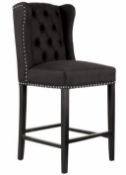 2 x HOUSE OF SPARKLES Luxury Wing Back Bar Stools Richly Upholstered In Black Velvet - Brand New