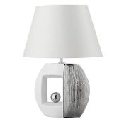 2 x Searchlight  Window Stripe White/Silver Effect Oval Ceramic Table Lamp Complete With White/