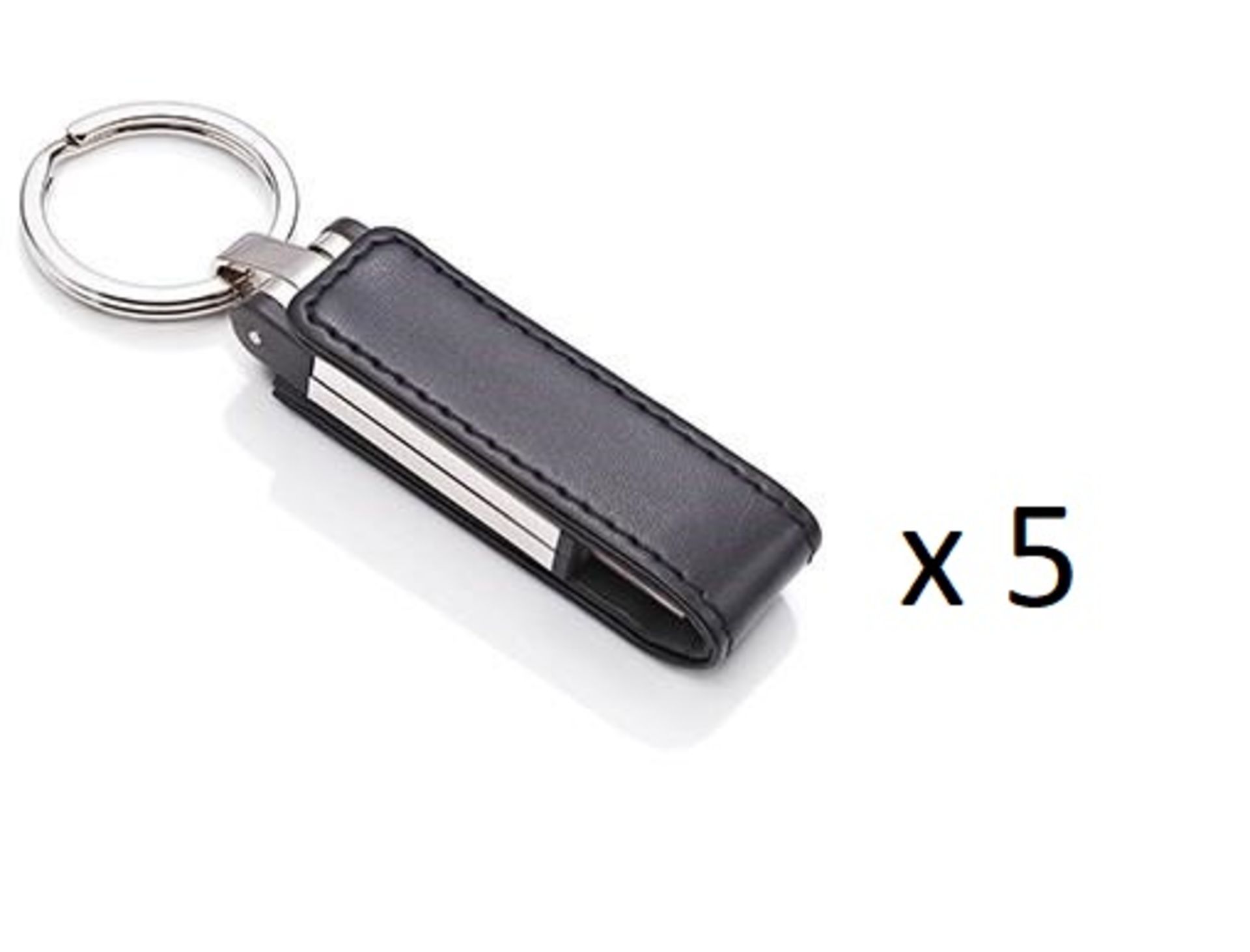 5 x ICE London Silver Plated 2GB USB Flashdrive Keyring - Features A Genuine Leather Wrap With Magn