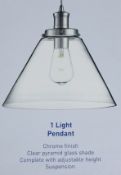 1 x Searchlight Pyramid 1 Light Ceiling Pendant Polished Chrome With Clear Glass Shade - Product