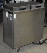 1 x Stainless Steel Twin Chamber Mobile Plate Warmer With Chamber Lids - Approx 280 Plate Capacity -