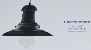 1 x Searchlight Fisherman Pendant Ceiling Light in Matt Black With Clear Glass Shade - Product
