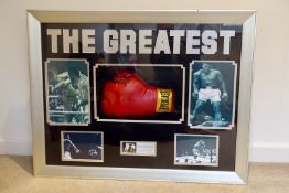 1 x Signed Muhammad Ali Boxing Glove - Mounted in Framed Display Case With Certificate of