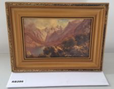 1 x Lake Surrounded By Mountains Painting In A Antique Frame - Ref RB286 E - Dimensions: L33/H23cm -