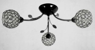 1 x Searchlight Bellis II Black Chrome Ceiling Semi Flush Light With Three Clear Glass Flower Heads