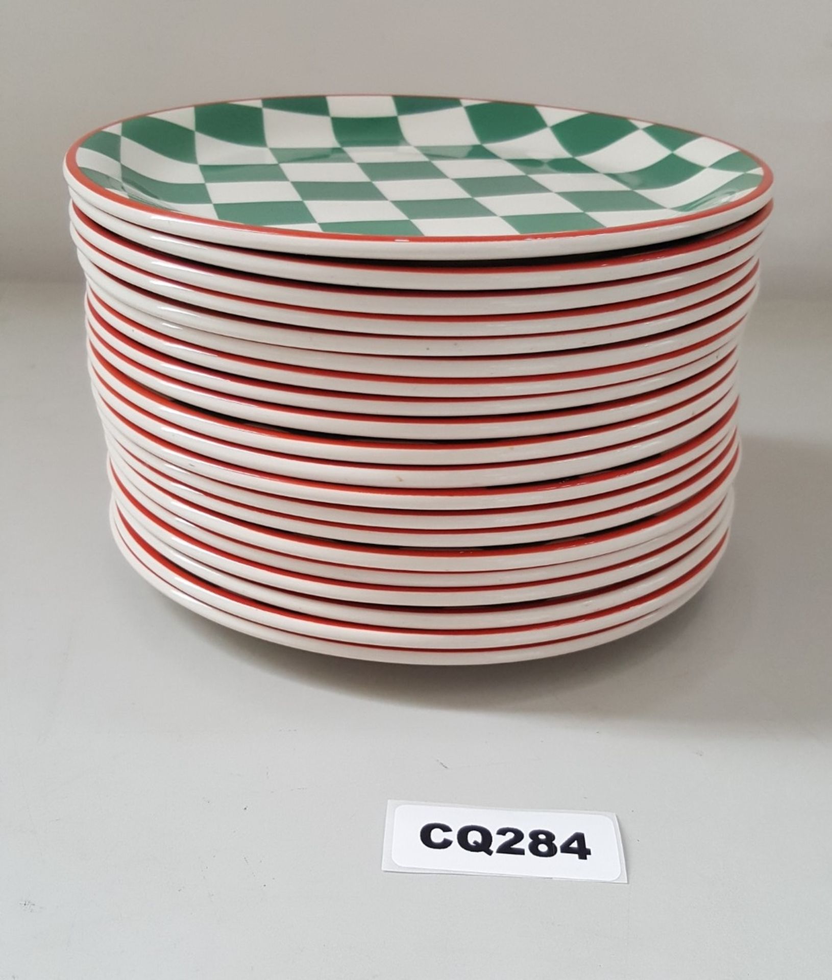 20 x Steelite Plates Checkered Green&White With Red Outline 20CM - Ref CQ284 - Image 2 of 4