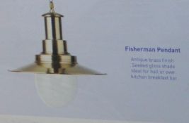 2 x Searchlight Fisherman Antique Brass Pendant Light With Seeded Glass Shade - Product Code