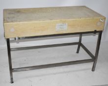 1 x Industrial Butchers Block With Stainless Steel Stand H84 x 122 x D61 cms With 18 cms Thick Maple