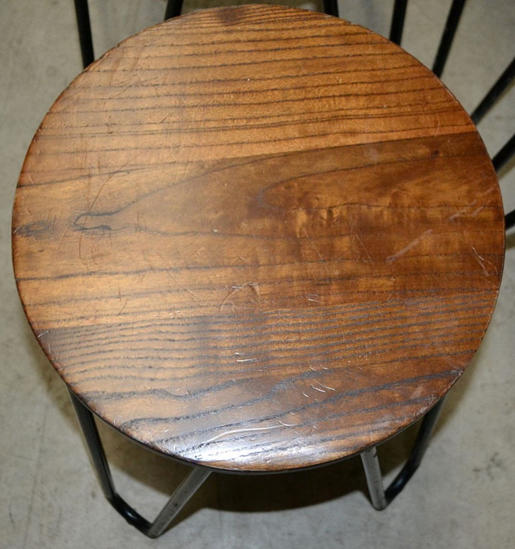 9 x Wooden Seated Stools With Black Metal Bases - Recently Removed From A Mexican Themed Bar & Grill - Image 2 of 2