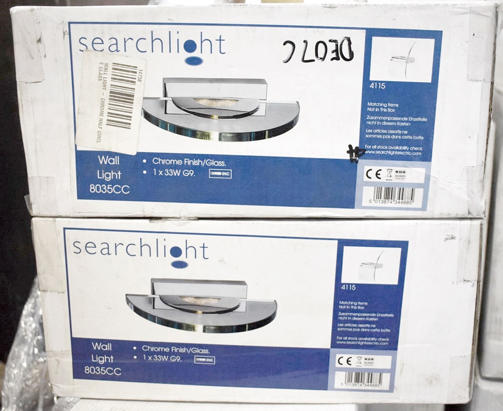 A Pair Of Searchlight Glass And Chrome Wall Lights - New Boxed Stock - Ref: 8035CC - Bild 2 aus 3