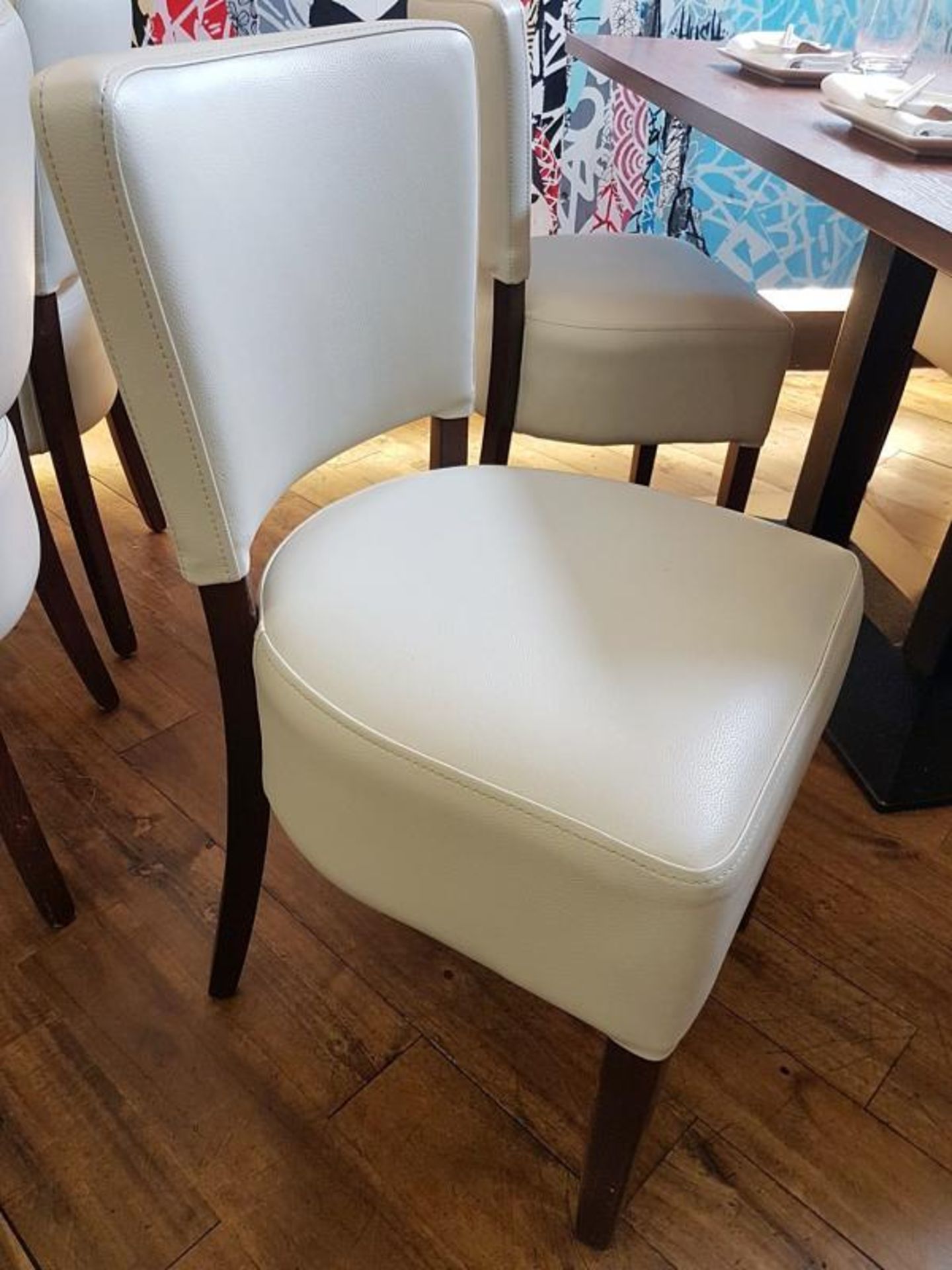 6 x Upholstered Restaurant Bar Chairs - Covered In A Light Cream Faux Leather