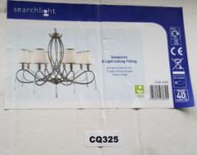 1 x Searchlight Simplicity 8 Light Ceiling Chandelier in Antique Brass - Product Code 1038-8AB - New