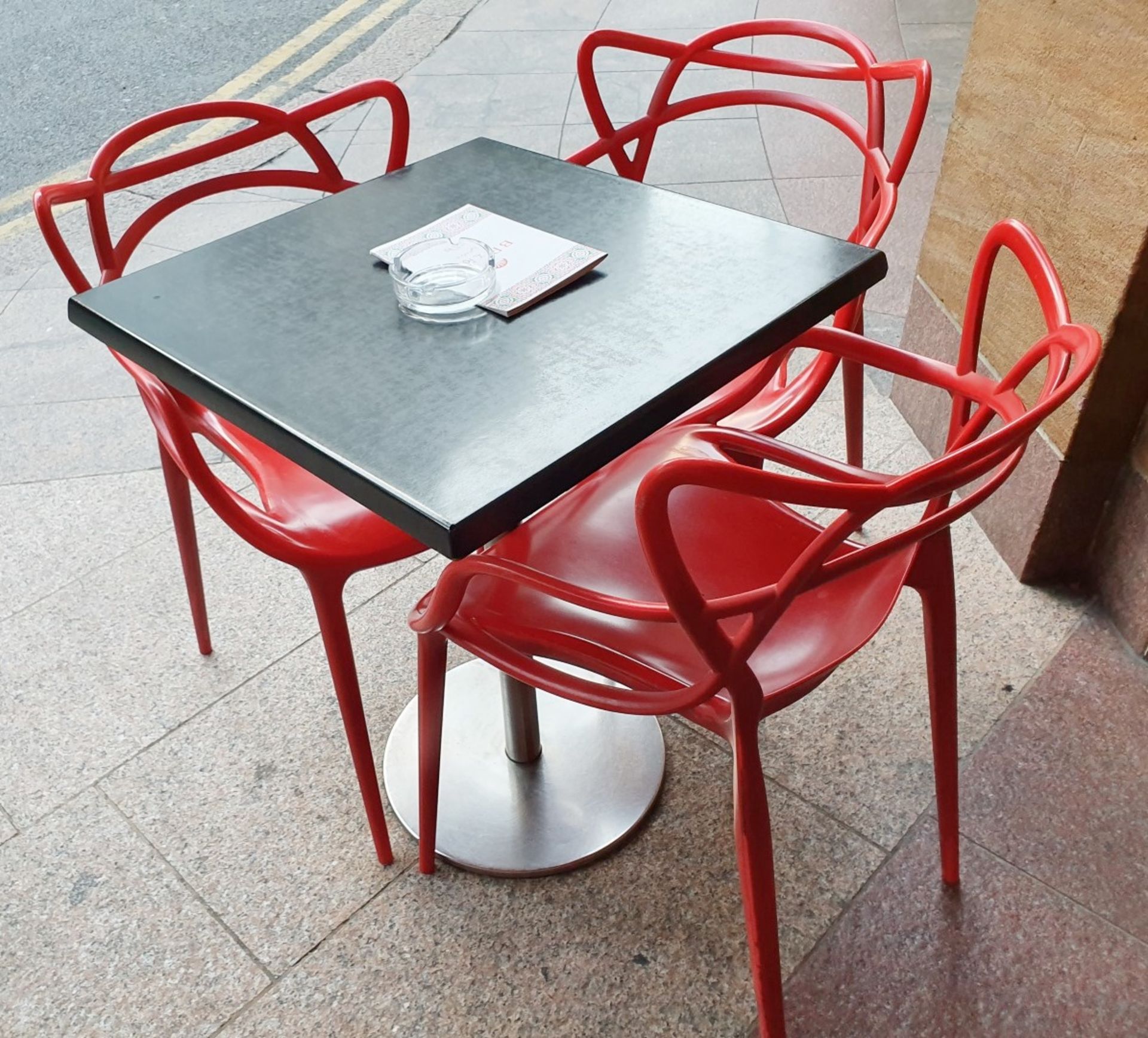 5 x Square Black Indoor/Outdoor Bistro Tables with Chrome Base - Dimensions: 60 x 60 x height 74cm - Image 2 of 4