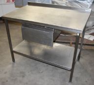 1 x Stainless Steel Prep Bench With Undershelf, Upstand and Central Drawer - Dimensions to