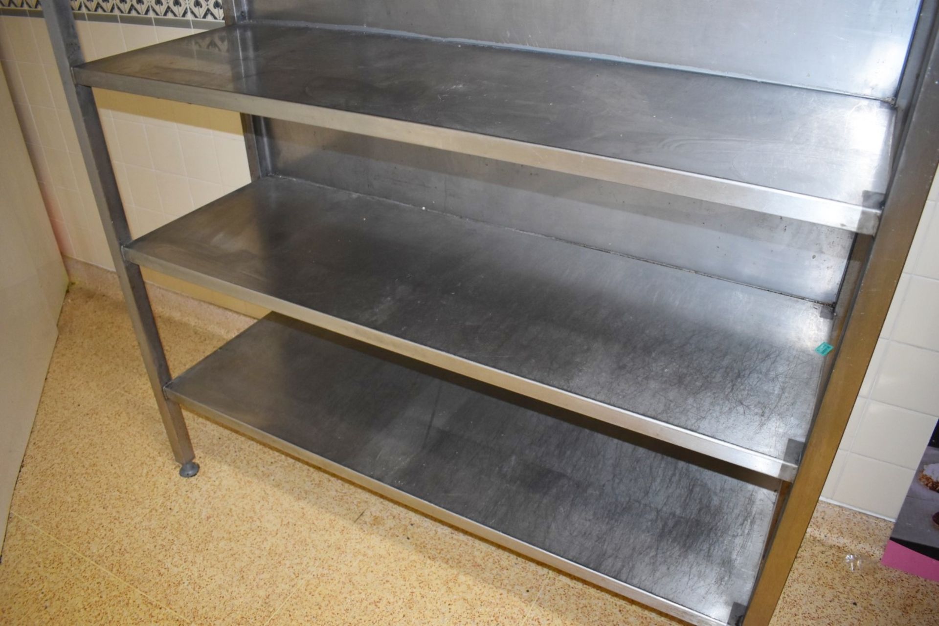 1 x Four Tier Stainless Steel Storage Shelf Unit With Solid Back - H190 x W150 x D50 cms - CL455 - - Image 2 of 2