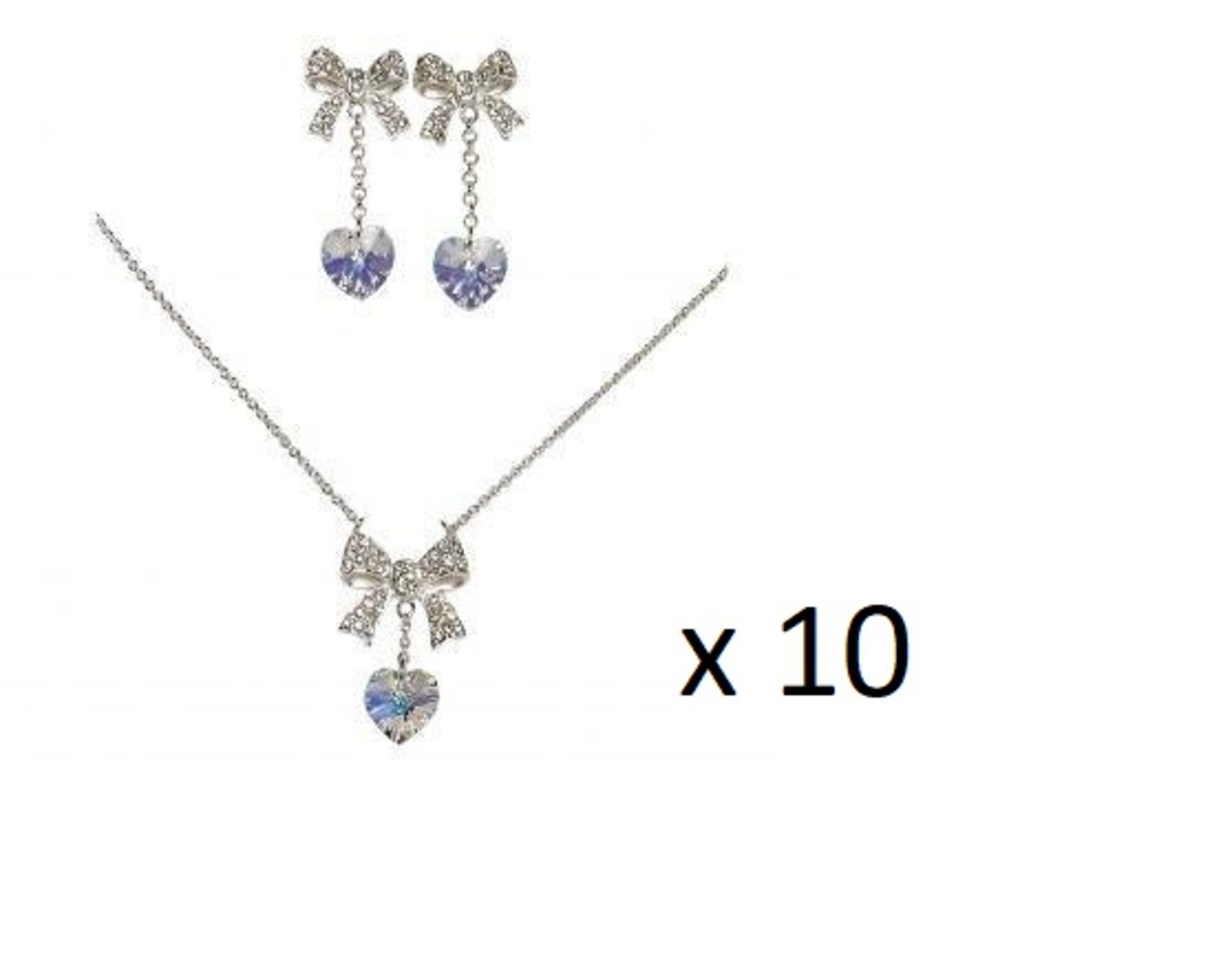 10 x HEART PENDANT AND EARRING SETS By ICE London - EGJ-9900 - Silver-tone Curb Chain Adorned With