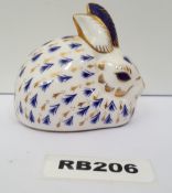 1 x Collectible Royal Crown Derby Rabbit Blue & White Paperweight - Ref RB206 I