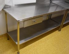 1 x Large Stainless Steel Prep Table With Upstand, Undershelf and Single Integrated Drawer H85 x