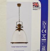 1 x Industrial Pendant Large 1 Light , Painted Antique Brass, Clear Glass - Brand New Boxed