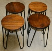 9 x Wooden Seated Stools With Black Metal Bases - Recently Removed From A Mexican Themed Bar & Grill