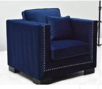1 x HOUSE OF SPARKLES 'Ellis' Luxury Bucket Chair - Richly Upholstered In Royal Blue Velvet -