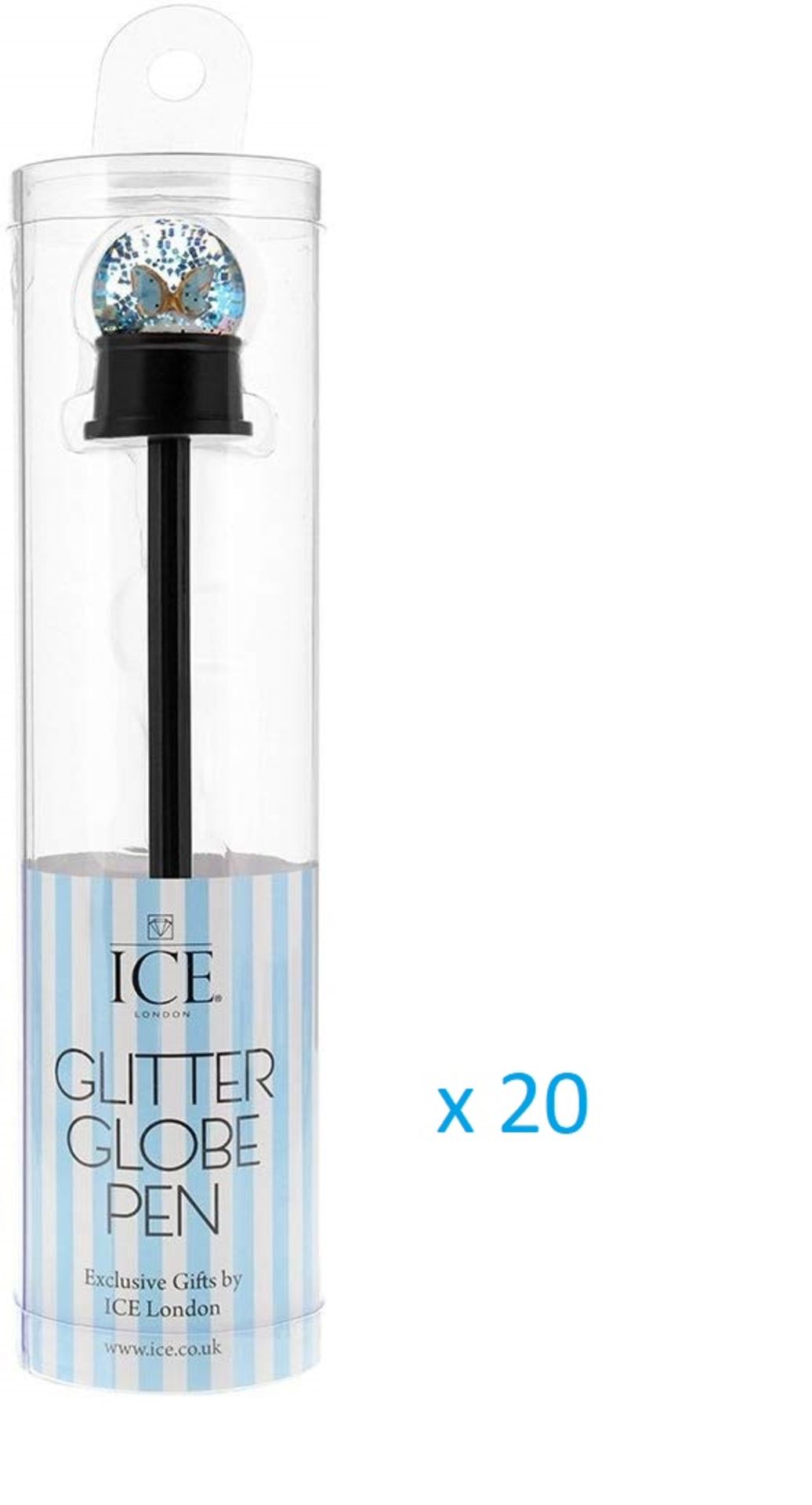 20 x ICE London Christmas "Butterfly" Glitter Globe Pens - Brand New Sealed Stock - Ideal Stocking