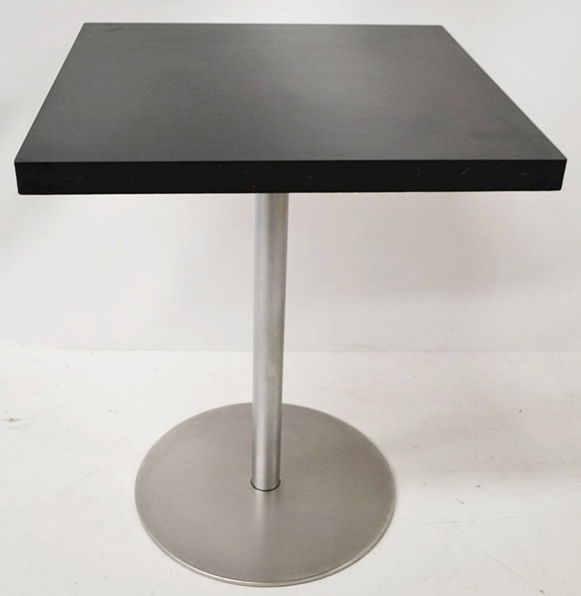5 x Square Black Indoor Cafe Bistro Tables with Chrome Bases - Dimensions: 60 x 60 x Height 74cm