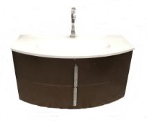 1 x D Shaped White Ceramic Sink With A Large Wooden 2-Drawer Vanity Unit - NC1130 - CL380 - NO VAT