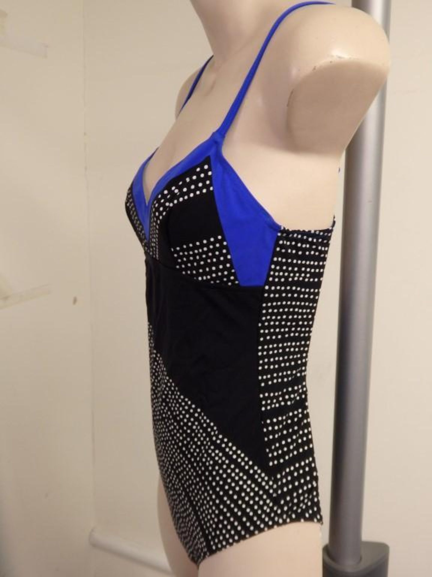 1 x Rasurel - Black Polka dot with royal blue trim &frill Tobago Swimsuit - B21039 - Size 2C - UK 32 - Image 5 of 8