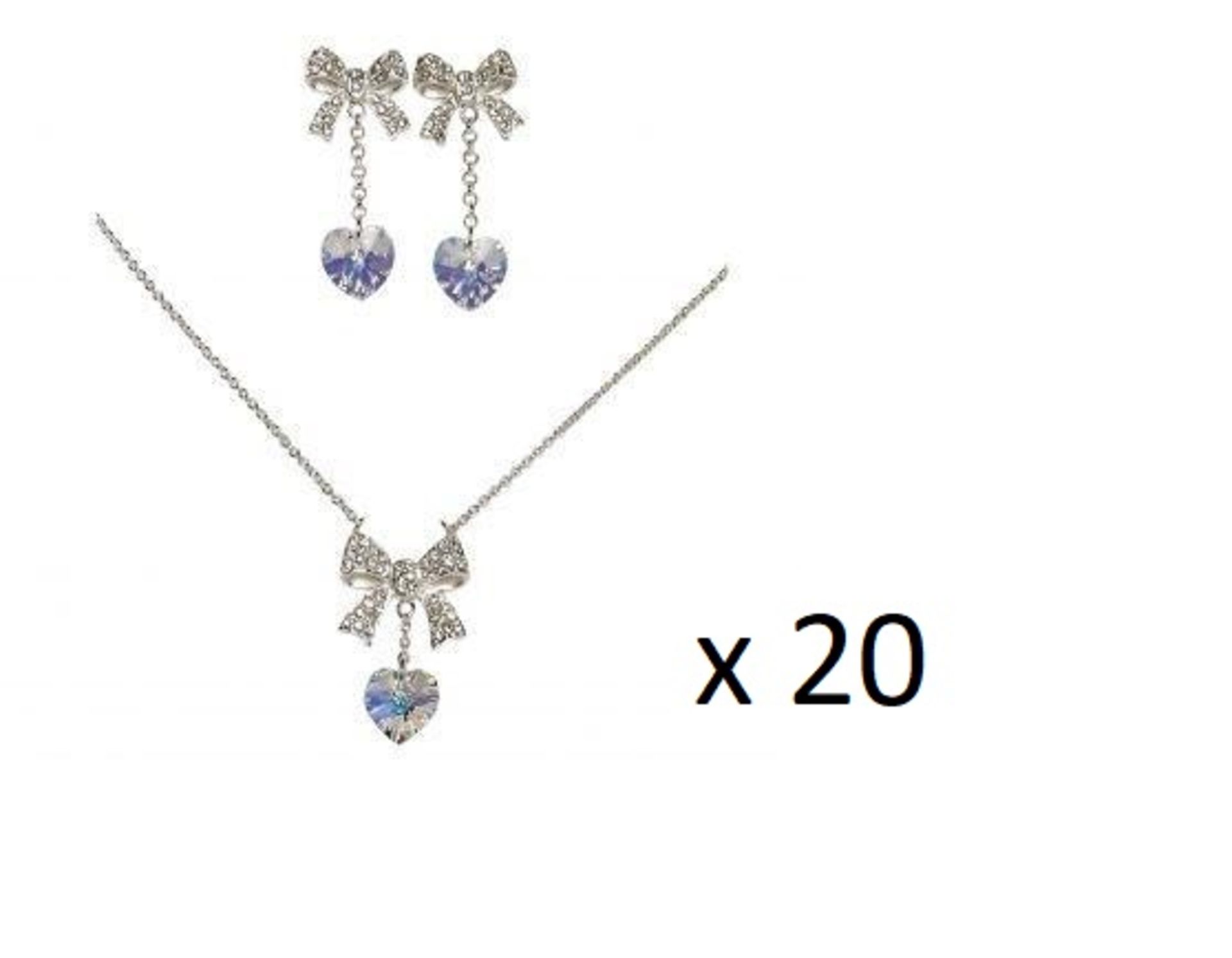 20 x HEART PENDANT AND EARRING SETS By ICE London - EGJ-9900 - Silver-tone Curb Chain Adorned With