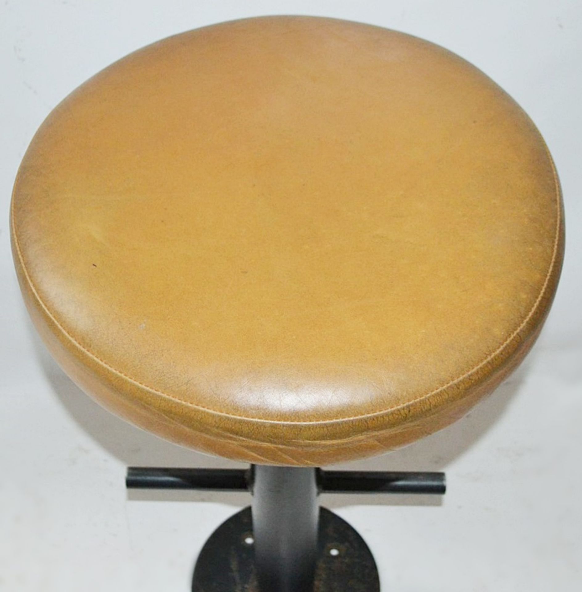 6 x Leather Upholstered Stools In A Mustard Yellow - Dimensions: Diameter 42cm, Height 74cm - Image 5 of 5