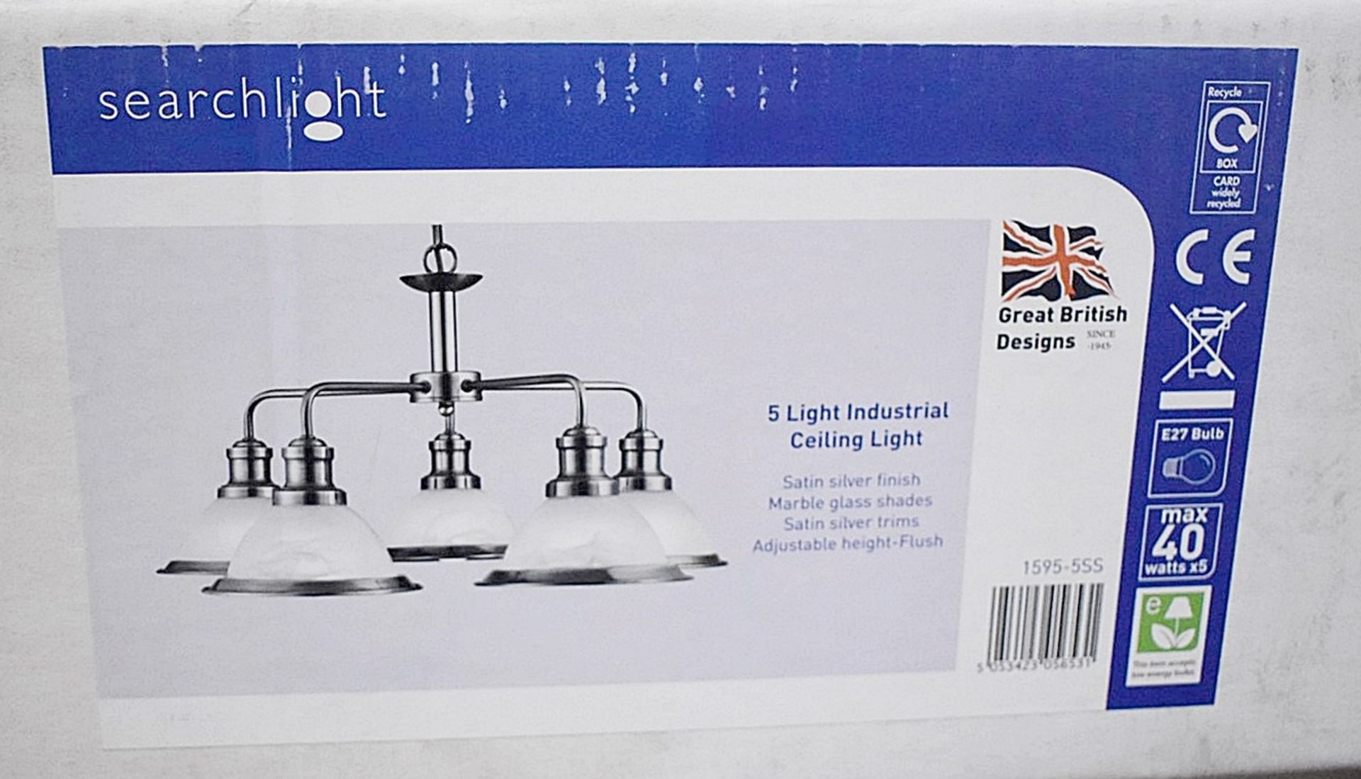 1 x Searchlight Bistro 5 Light Ceiling Pendant Light Satin Silver - New Boxed Stock - 1595-5SS/PalH - Bild 2 aus 2
