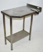 1 x Stainless Steel Prep End Bench With Cut Away Corner, Undershelf, Upstand and Can Opener