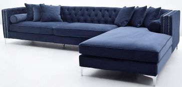 1 x HOUSE OF SPARKLES 'Jaxon' Right-Handed Luxury Corner Sofa - Richly Upholstered In Royal Blue