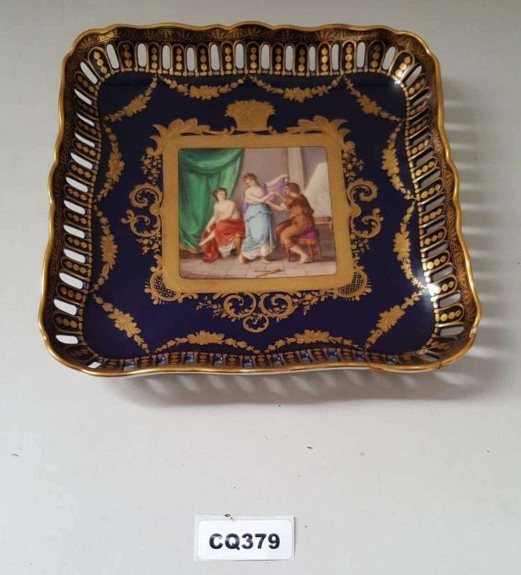 1 x ROYAL VIENNA ACKERMANN & FRITZ PORCELAIN SQUARE WAVED RIM PLATE( Has A Crack On The Underneath O