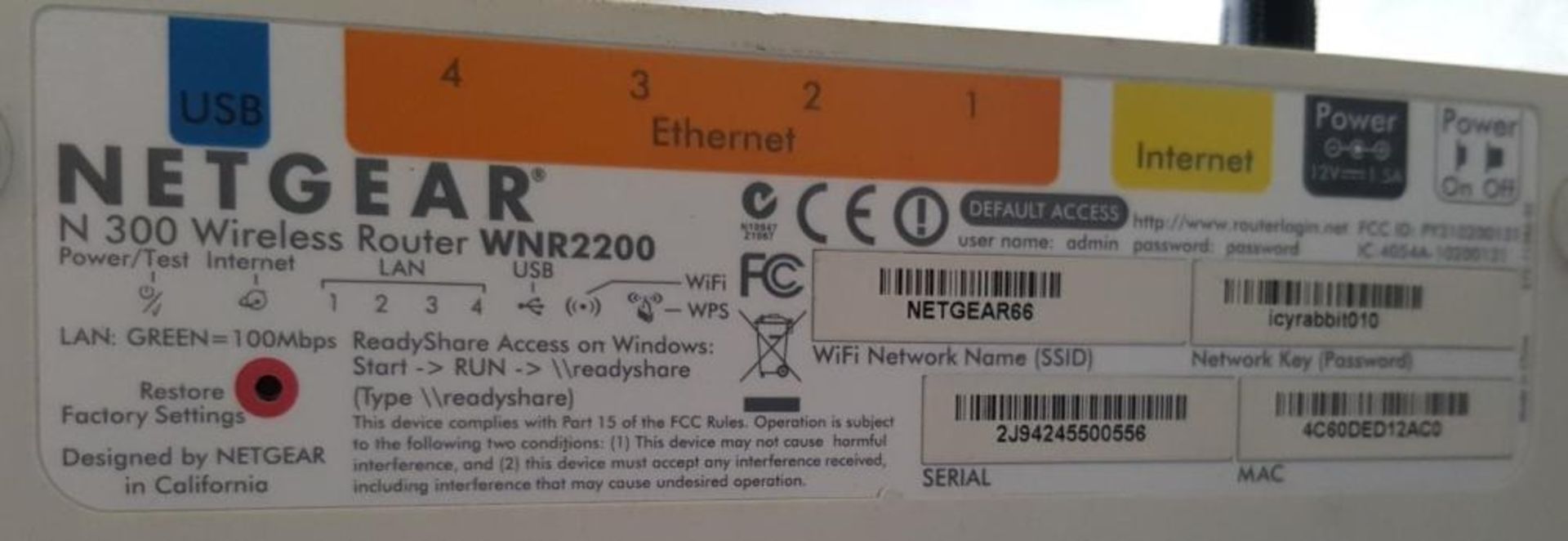 1 x NETGEAR WNR2200-100UKS N300 Wireless Cable Router - Ref CQ314 - CL011 - Location: Altrincham WA1 - Image 3 of 3