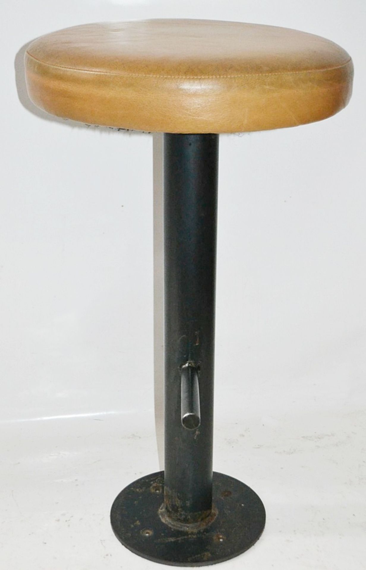 6 x Leather Upholstered Stools In A Mustard Yellow - Dimensions: Diameter 42cm, Height 74cm - Image 2 of 5