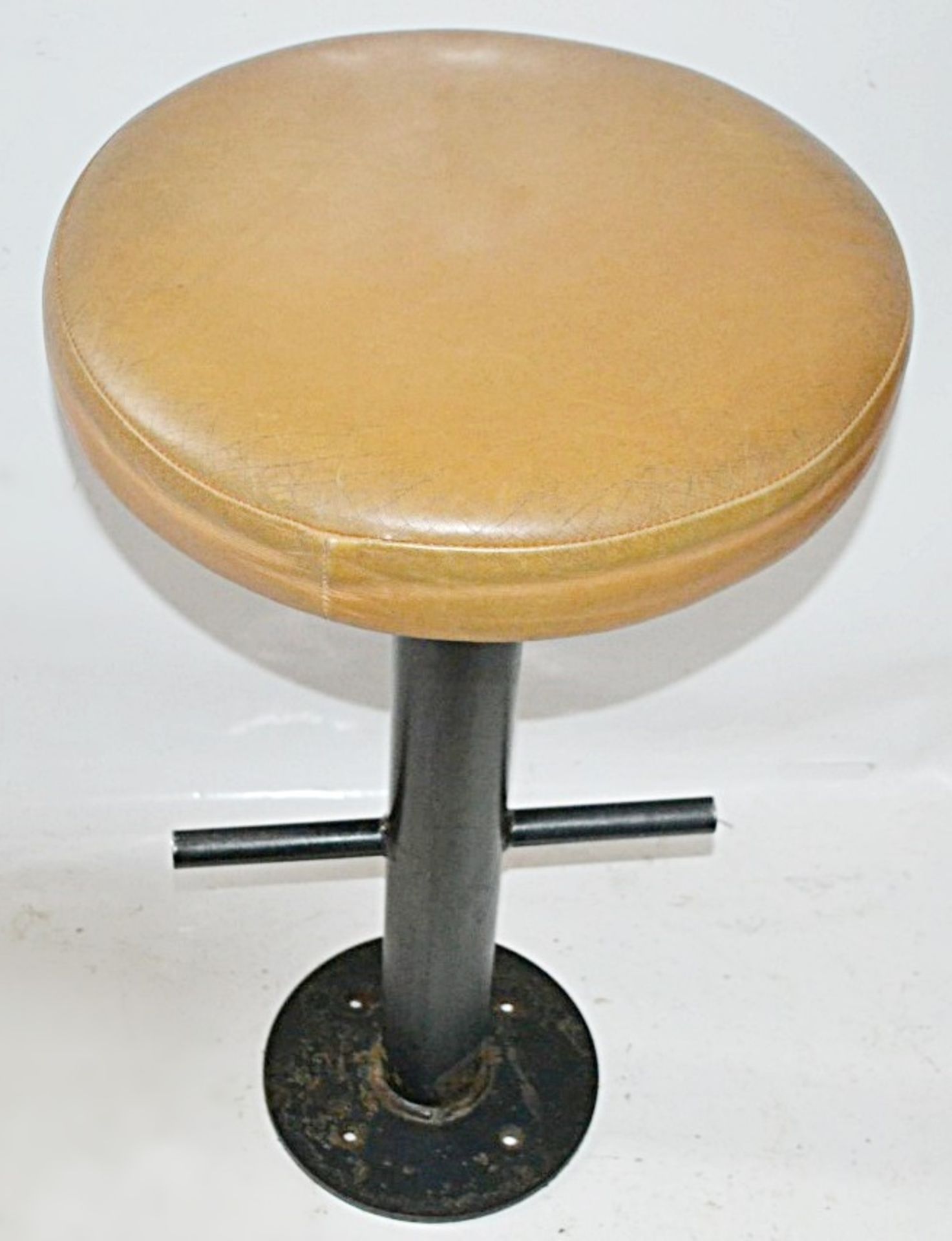 6 x Leather Upholstered Stools In A Mustard Yellow - Dimensions: Diameter 42cm, Height 74cm - Image 4 of 5