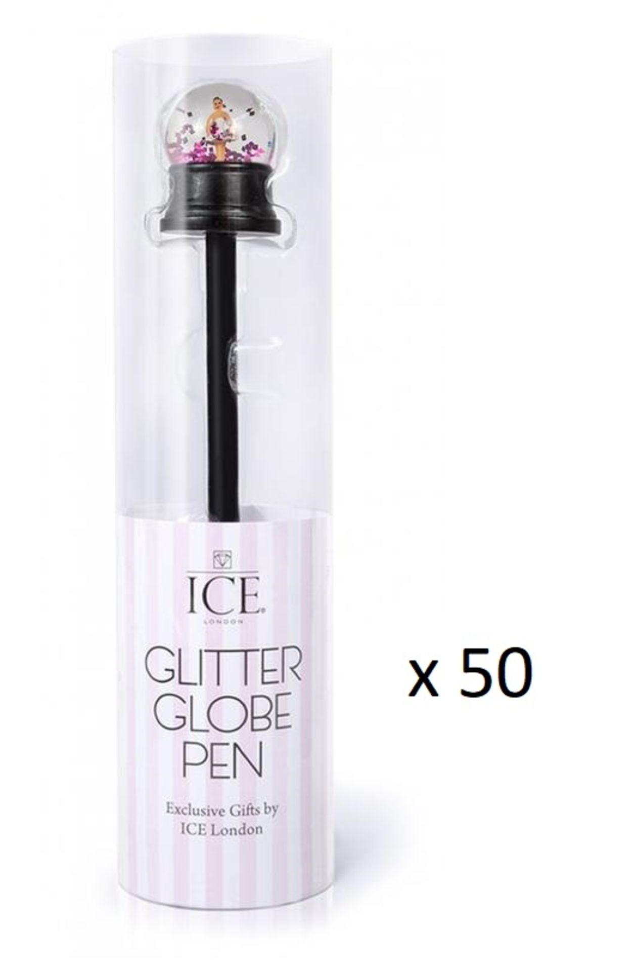 50 x ICE London Christmas "Ballerina" Glitter Globe Pens - Brand New Sealed Stock - Ideal Stocking