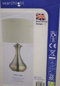 2 x Searchlight Antique Brass Touch Table Lamps - Touch Dimmer ith Cream Fabric Shade - Product Code