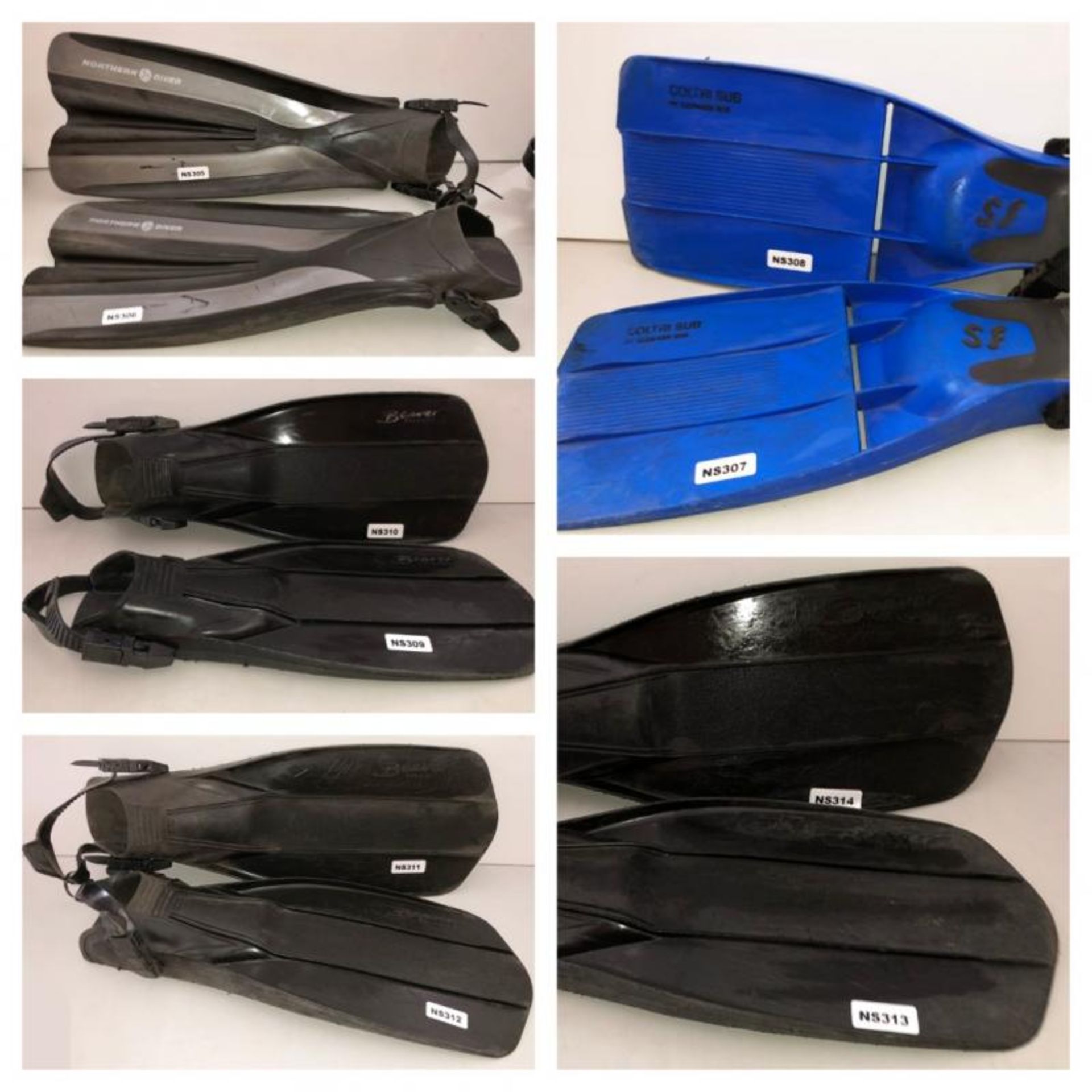 5 x Pairs Of Various Diving Fins - Ref: NS305, NS306, NS307, NS308, NS309, NS310, NS311, NS312, NS31