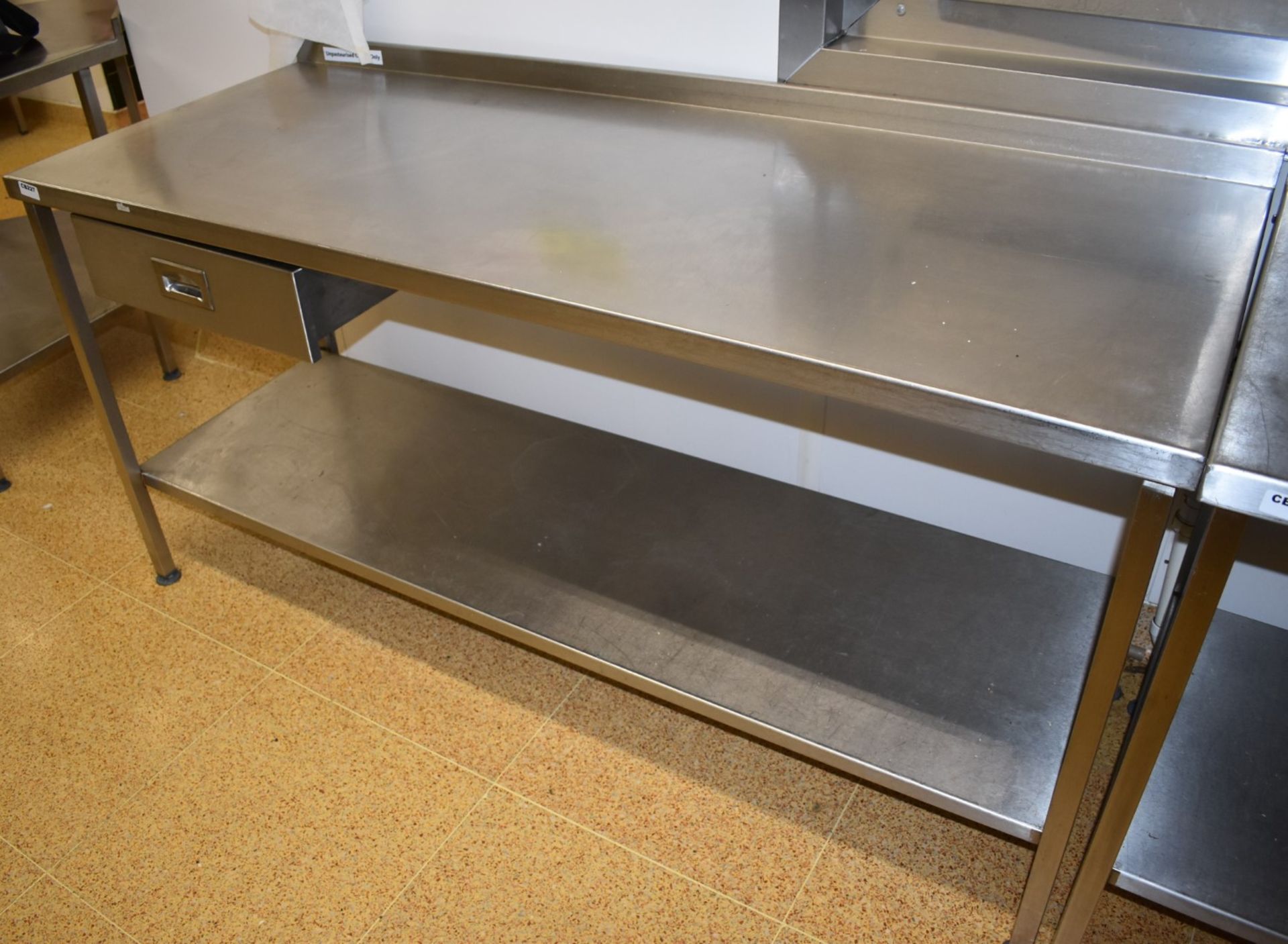 1 x Large Stainless Steel Prep Table With Upstand, Undershelf and Single Integrated Drawer H85 x - Image 3 of 5