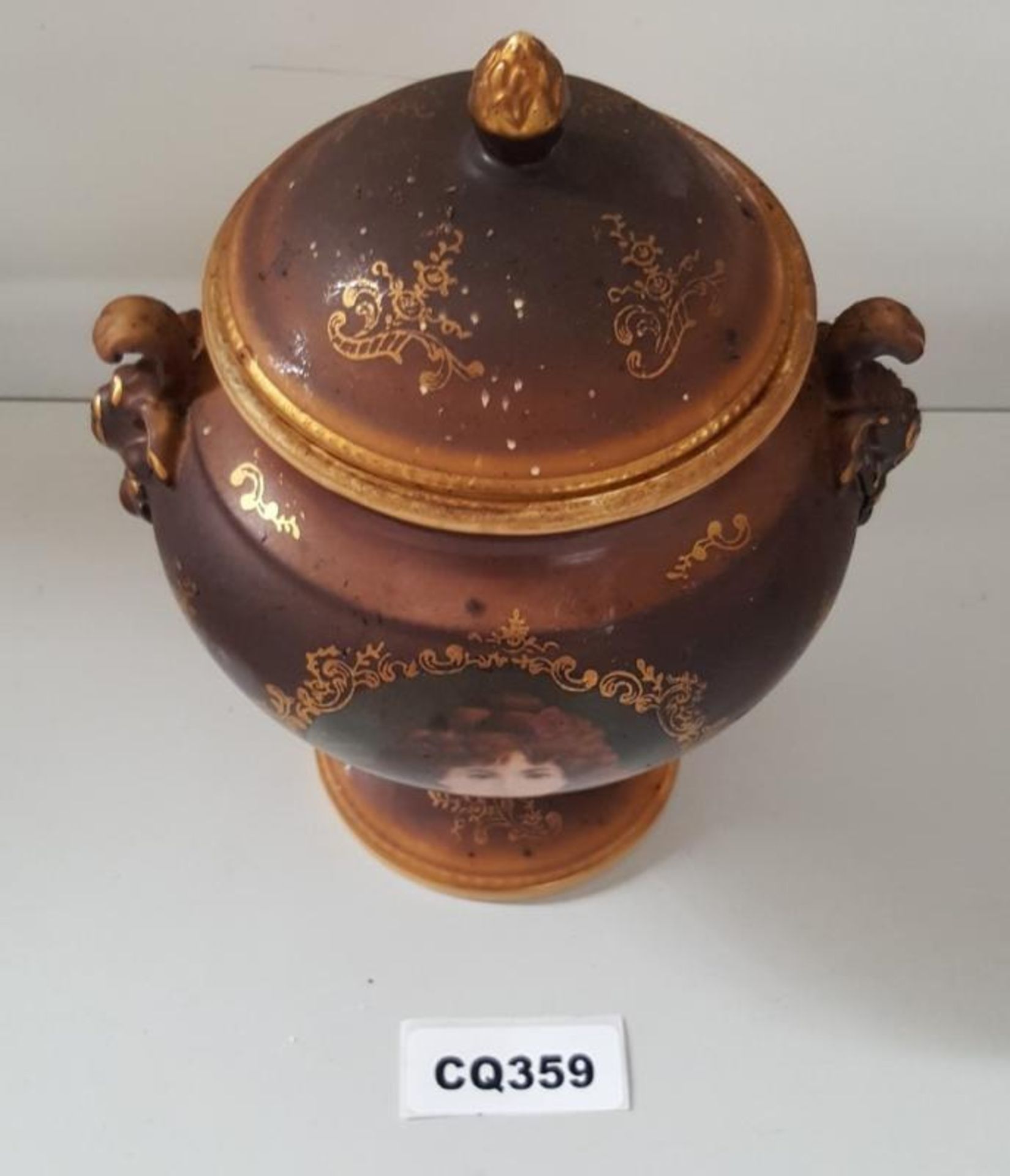 1 x Antique Porcelain Urn With A Womens Portrate On Front - Ref CQ359 E - Dimensions: H21/L15cm - CL - Image 2 of 3