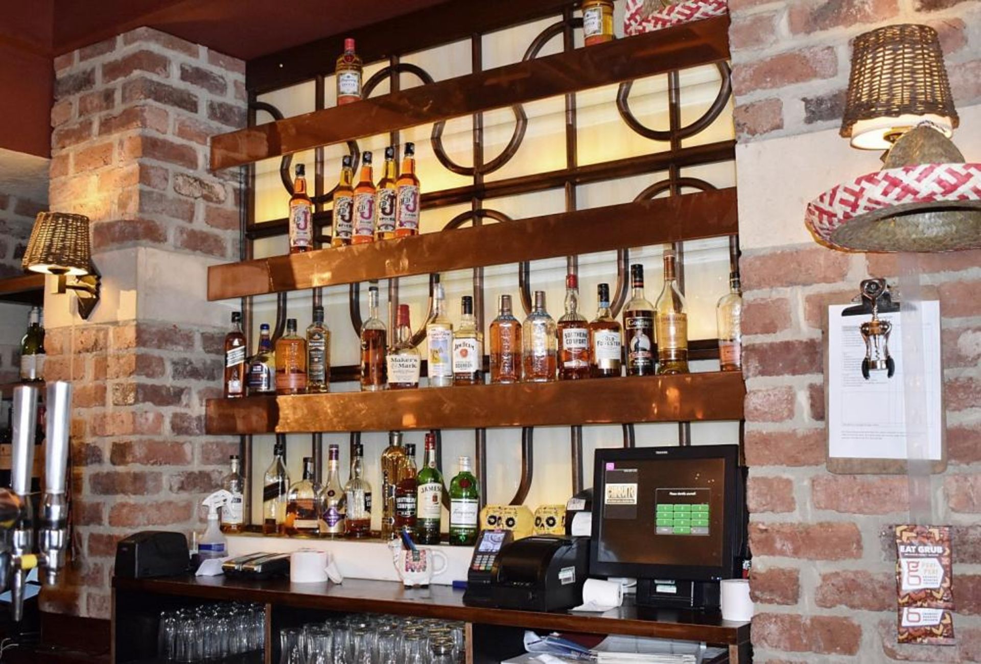 2 x Backbar Shelving Units With Copper Coloured Shelves and Leaded Effect Backs - Approx - Image 6 of 6