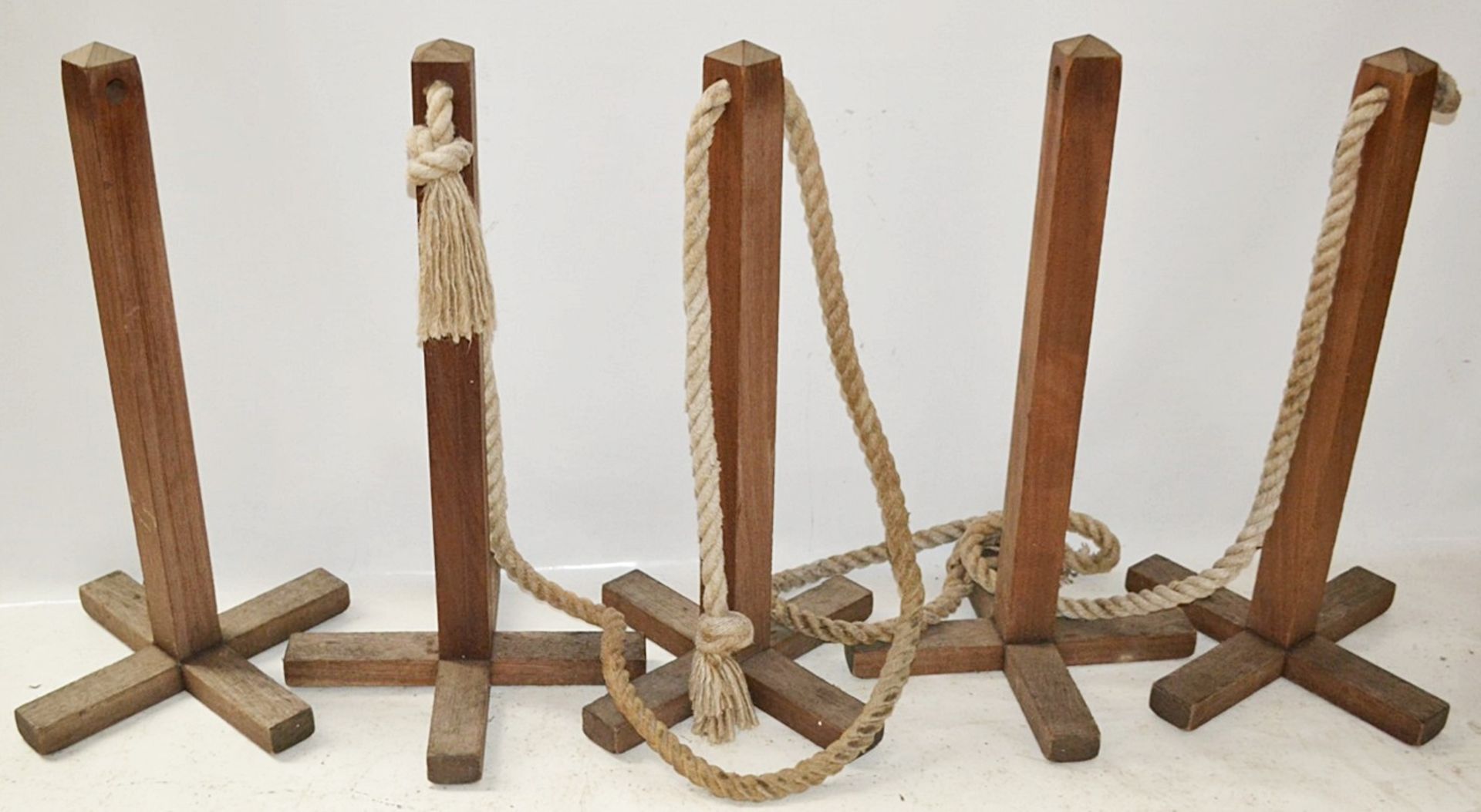 5 x Rustic Wooden Rope Barrier Posts With Rope - Dimensions: H94 x W50 x D50cm - Recently Removed - Image 2 of 5