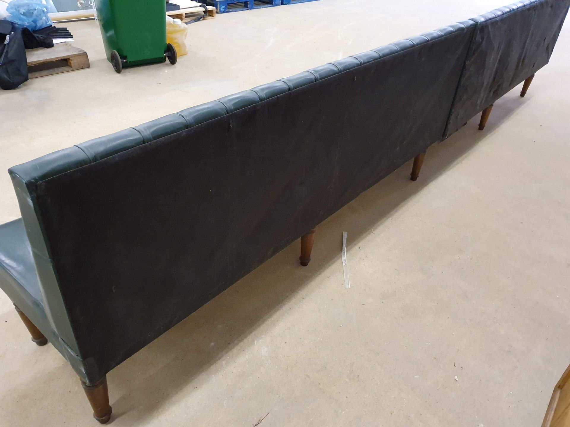 1 x Restaurant Seating Bench Upholstery in Green With Studded Back and Oak Turned Legs - H91 - Image 9 of 10