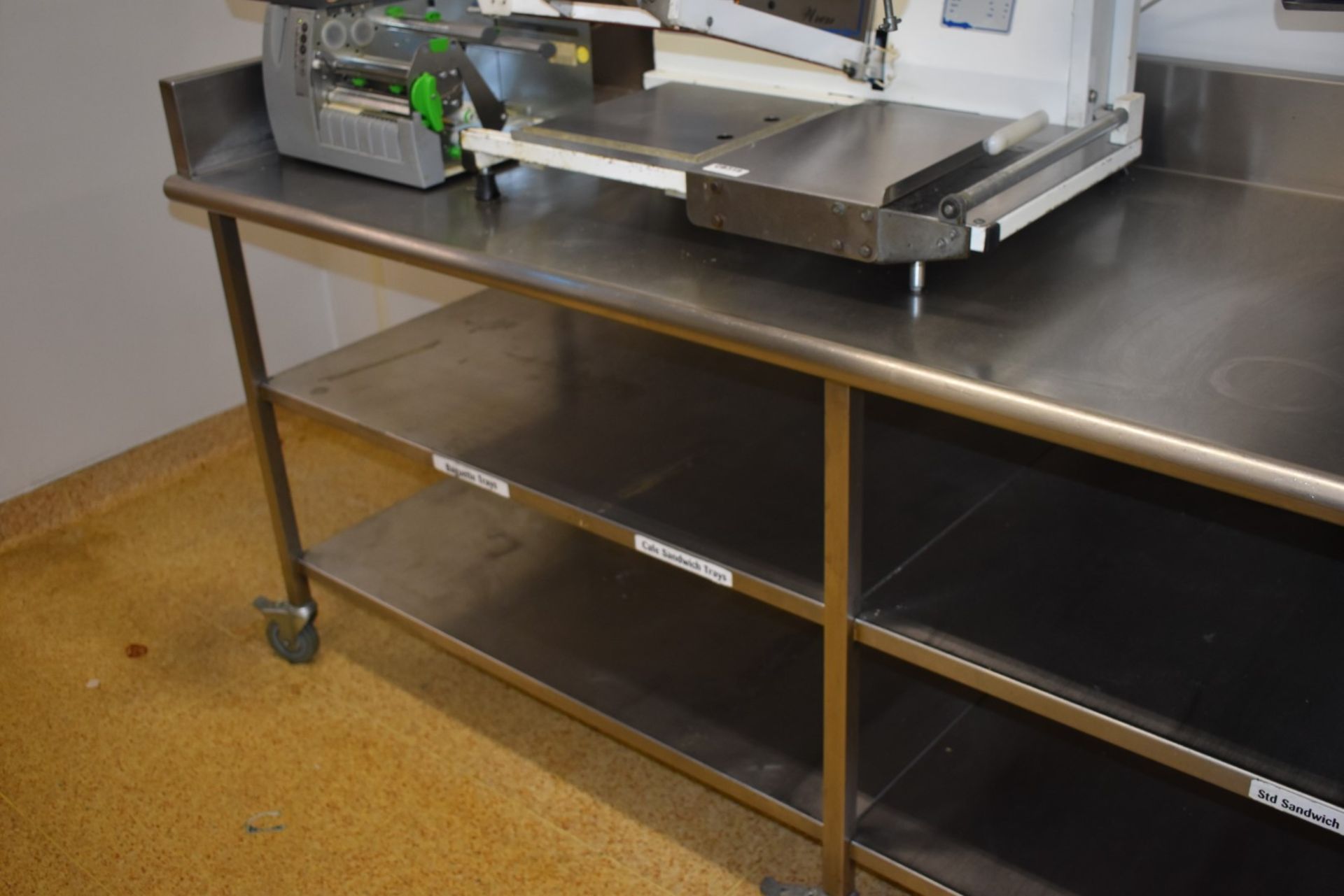 1 x Large Stainless Steel Prep Bench on Castors - Over 11ft in Length - Features Upstands and - Image 6 of 7