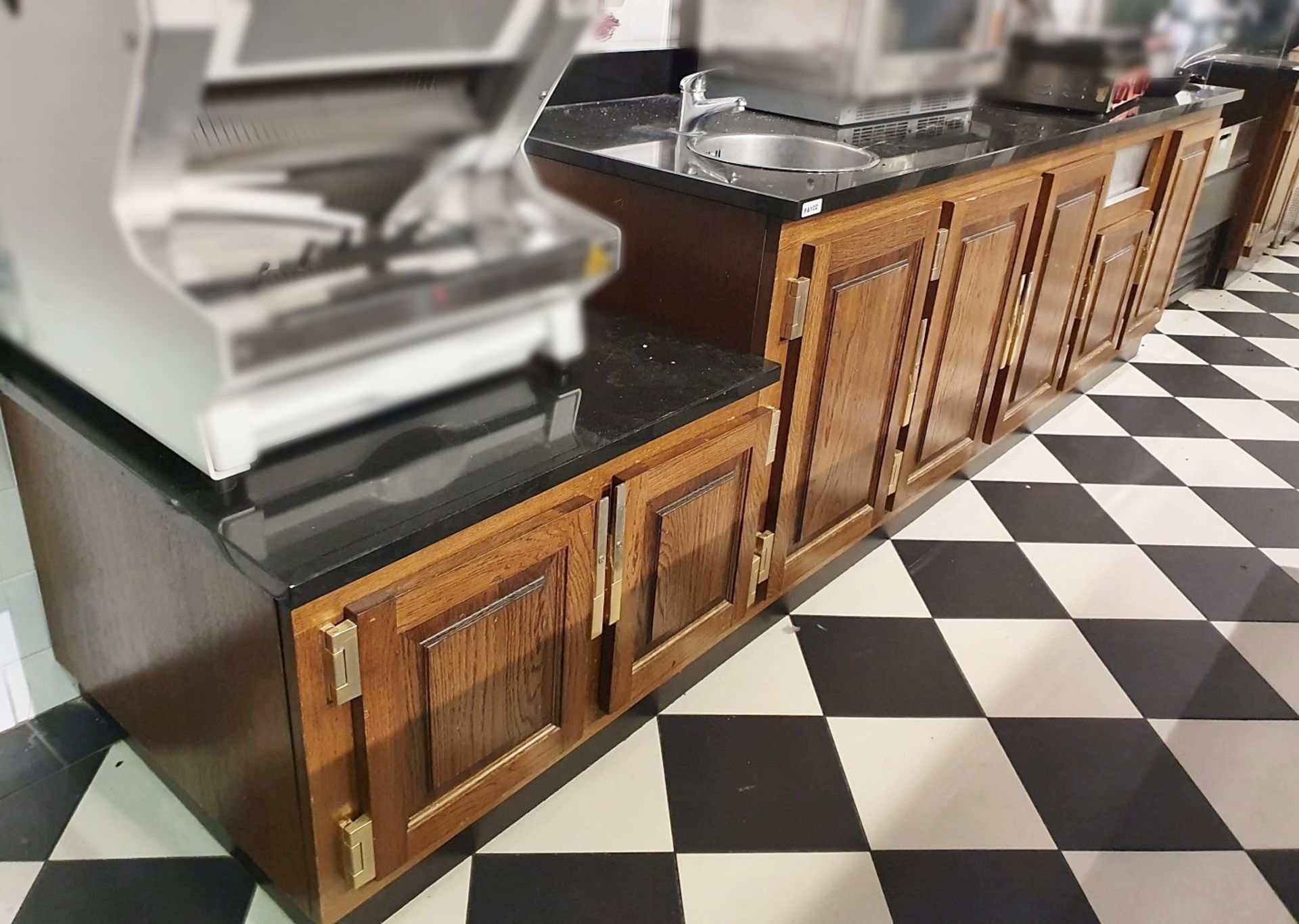 1 x Preparation Counter Unit With Oak Doors and Brass Hardware, Black Granite Work Surfaces and Hand
